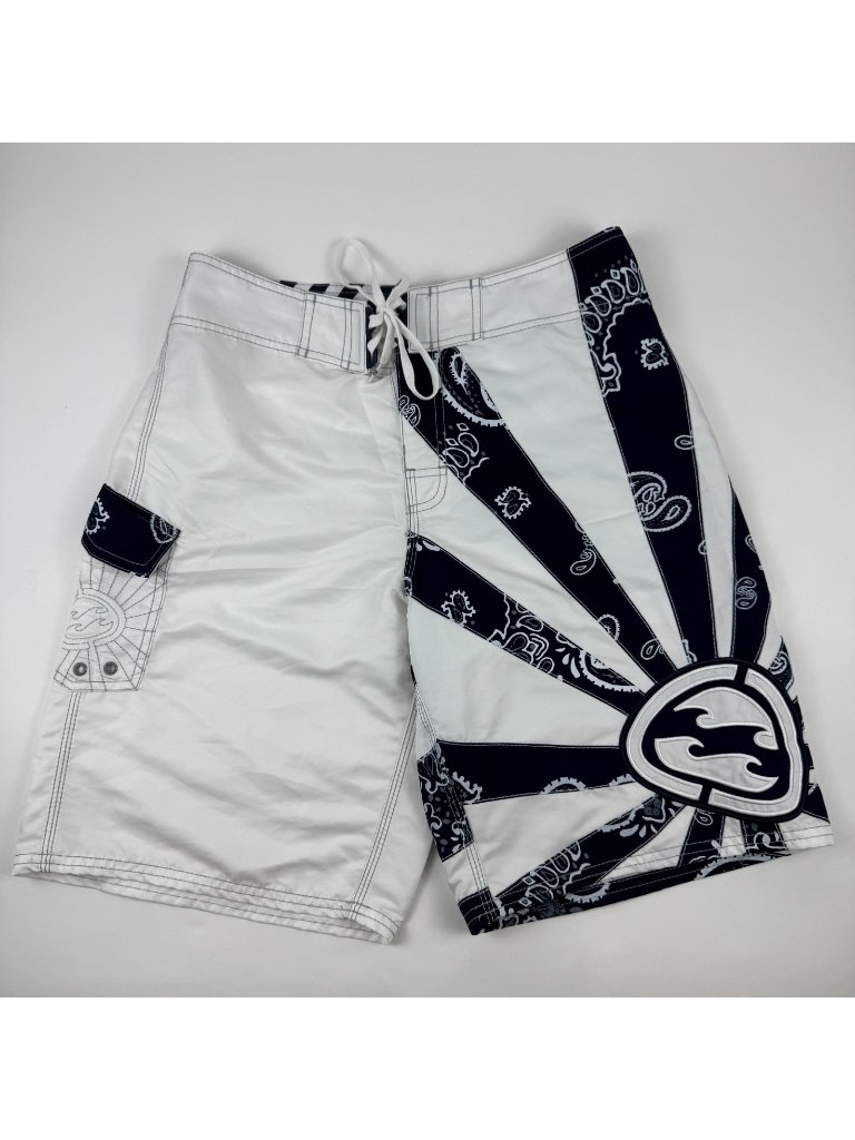 Billabong Board Andy Irons Shorts Mens 32 Vintage Navy Paisley Surf Swim Trunks